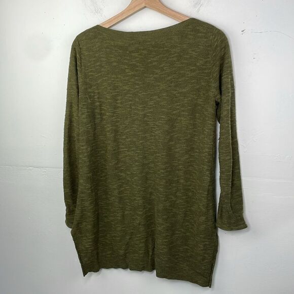 Eileen Fisher Green Organic Linen Cotton Blend Tunic Top Lightweight Sweater PM - Picture 5 of 9